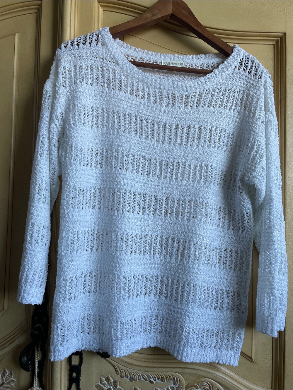 Paramour White Open-Weave Crewneck Pullover